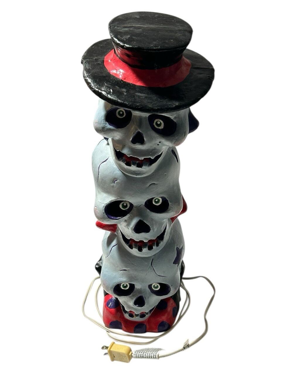 Halloween Skull Hat Totem Stacked Foam Blow Mold Lighted Paper Magic VTG 1998